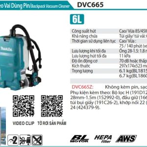 Máy Hút Bụi Đeo Vai Dùng Pin Makita DVC665Z (HEPA/BL)(18 (không kèm pin sạc)