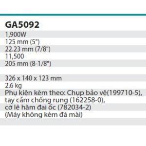 Máy Mài Góc Makita GA5092X02 (125MM/1900W/CÔNG TẮC TRƯỢT)