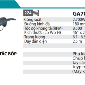 Máy Mài Góc Makita GA7081 (180MM/2700W/CÔNG TẮC BÓP)